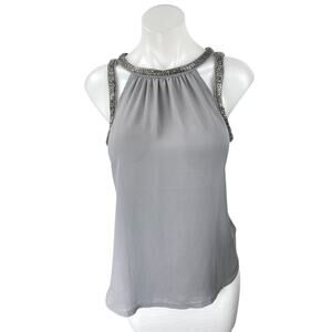 Express Gray Beaded Jeweled Rhinestone Sleeveless Cami Blouse Tank Top Size S